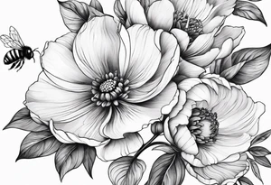 Arm wrap floral dainty soft leaves with bee tattoo idea