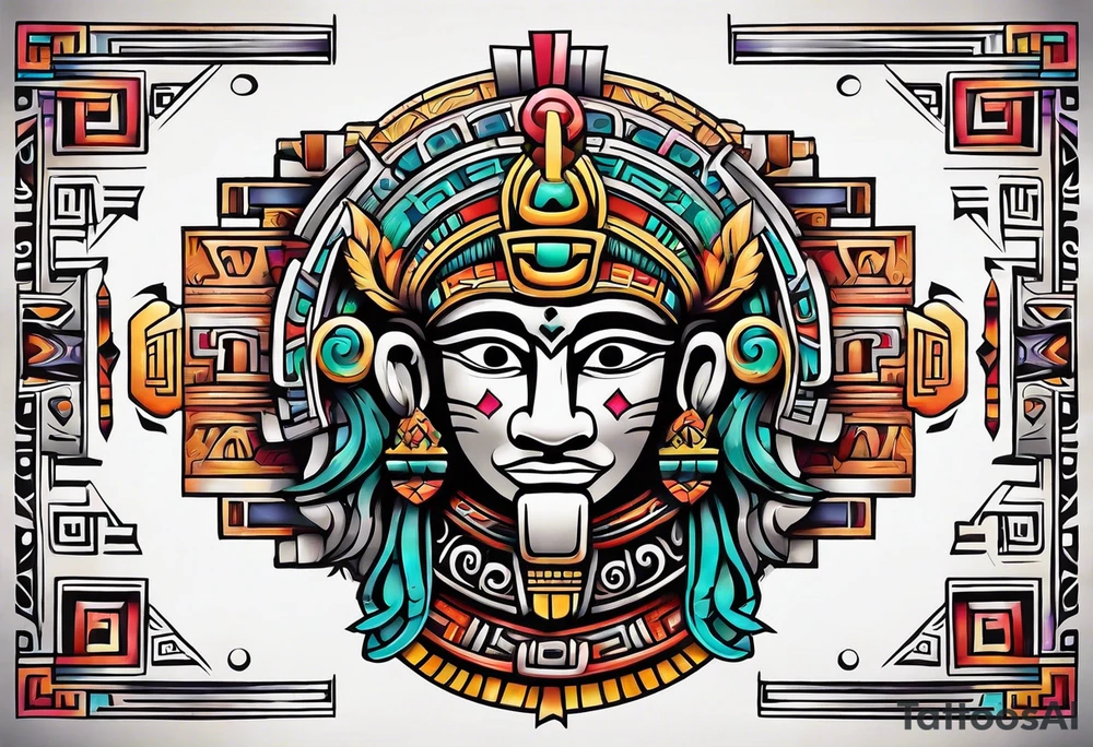 Colorful Mayan hieroglyph tattoo idea