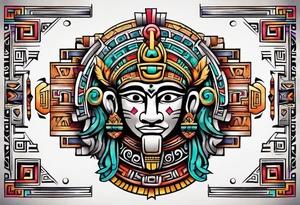 Colorful Mayan hieroglyph tattoo idea