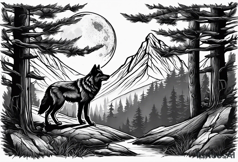 Mountain peaks
Two wolves
Moon
Dark woods
Trail tattoo idea Mountain peaks
Two wolves
Moon
Dark woods
Trail tattoo idea