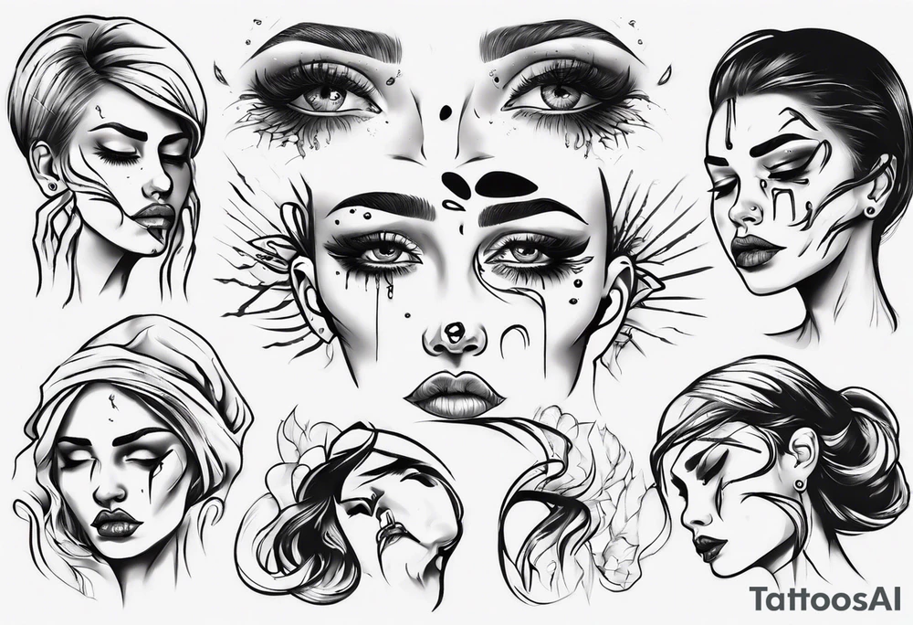 Woman’s face with and one eye is crying tattoo idea