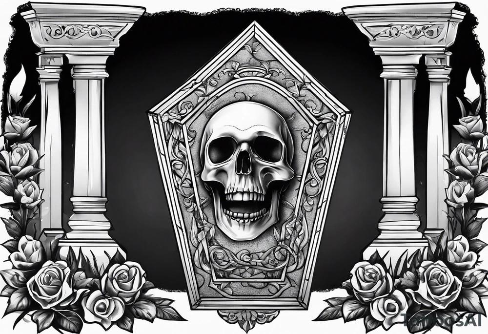 Coffin in graveyard tattoo idea