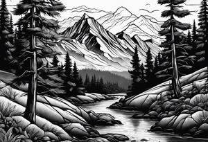 mountains and pine trees tattoo idea