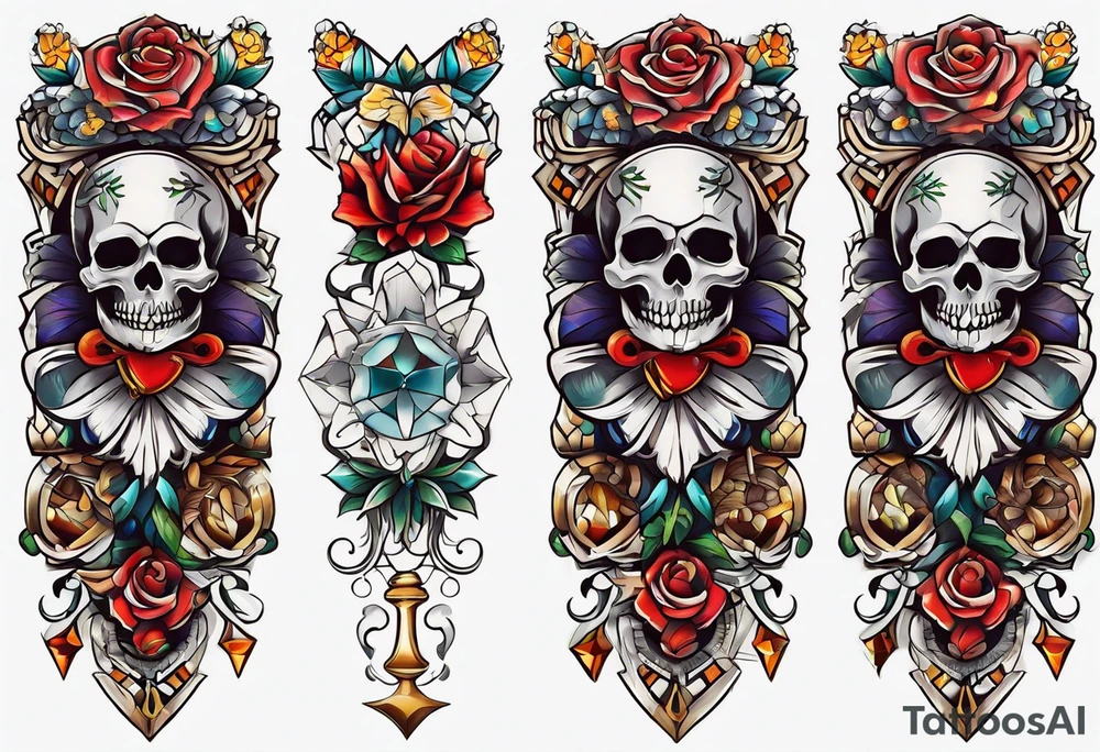 Old school knee tattoo with skulls tattoo idea