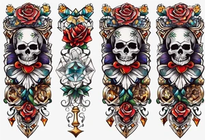 Old school knee tattoo with skulls tattoo idea