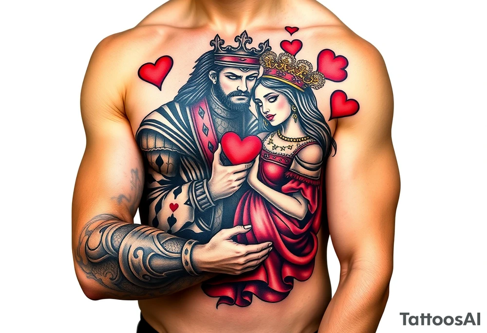 King of hearts holding a queen of hearts tattoo idea