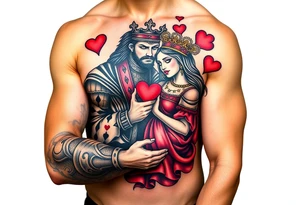 King of hearts holding a queen of hearts tattoo idea