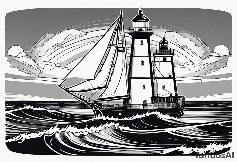 maritime lighthouse partially hidden by its 2 large fixed sails. tattoo idea maritime lighthouse partially hidden by its 2 large fixed sails. tattoo idea