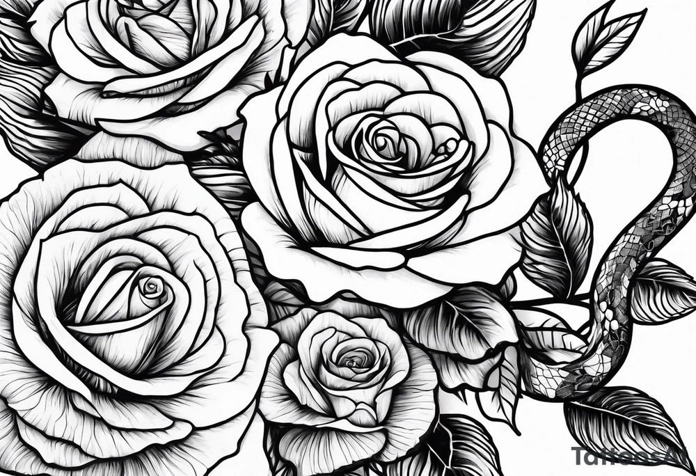 3 fowers rose avec un serpent tattoo idea