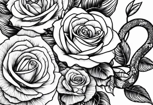 3 fowers rose avec un serpent tattoo idea