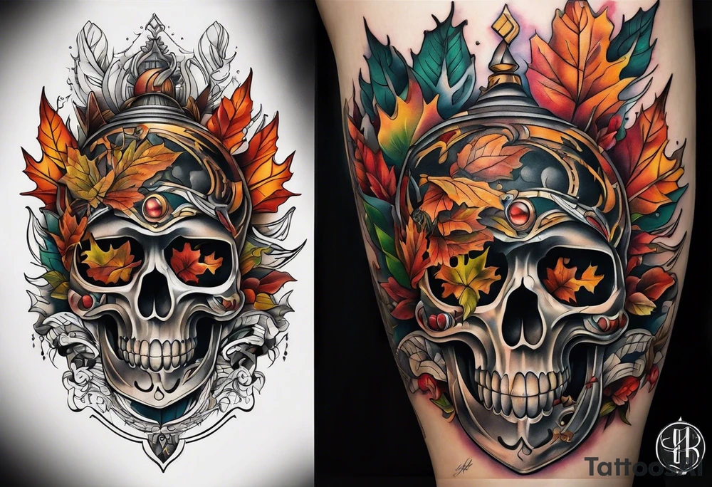 thigh tattoo with fall colors tattoo idea