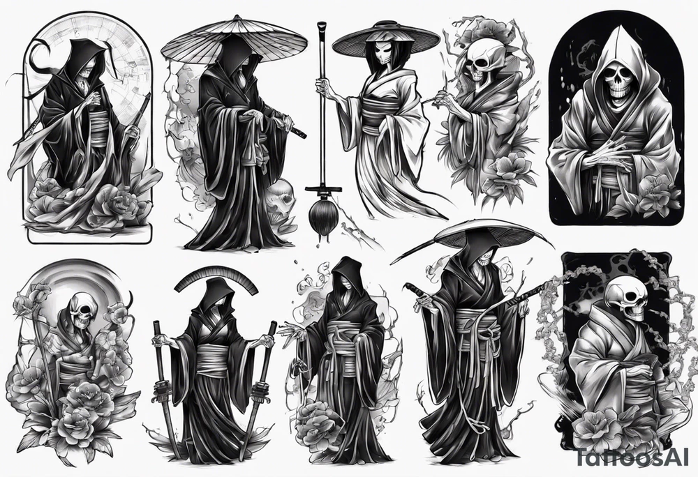 grim reaper who is also a geisha tattoo idea