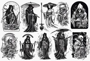 grim reaper who is also a geisha tattoo idea
