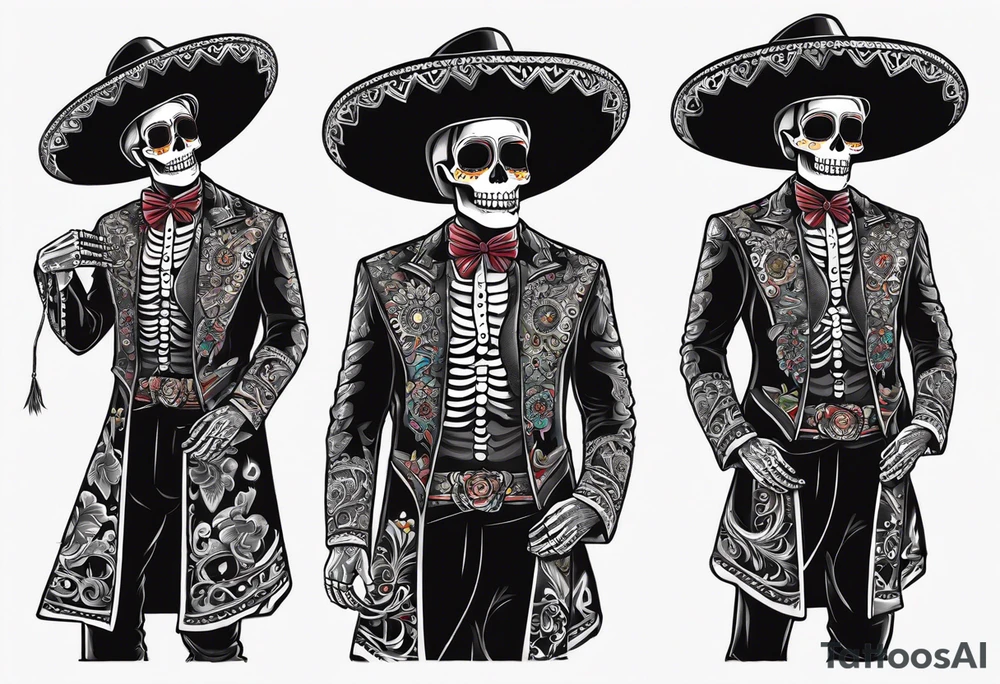 Mexico day of dead  man standing
 skeleton tattoo idea