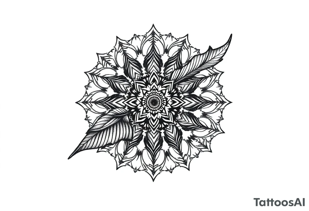spiritual feather indian mandala shaman rune tattoo idea