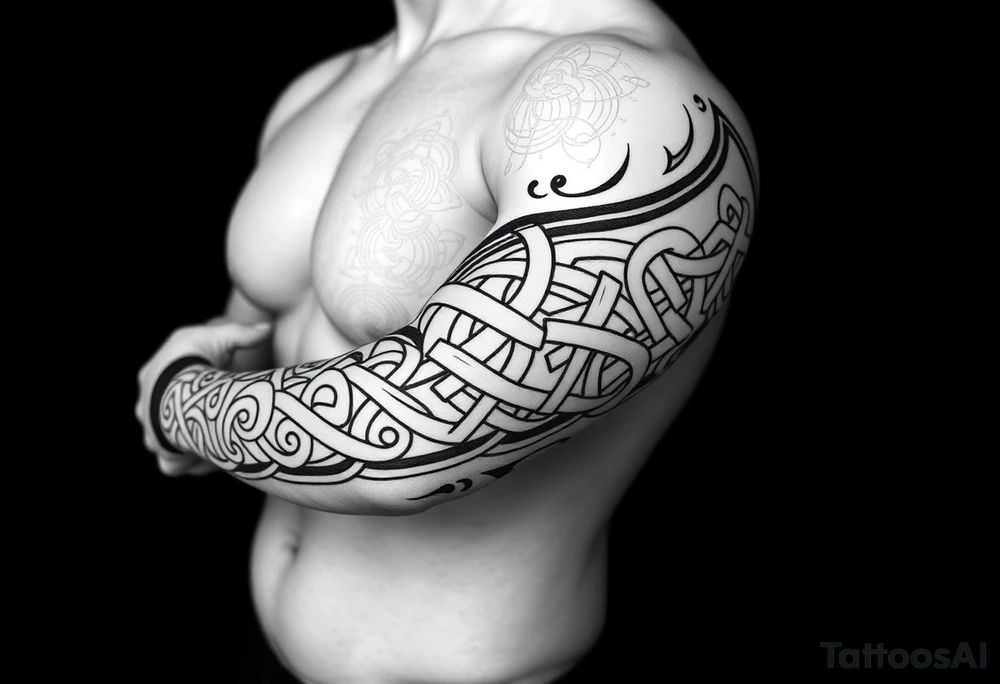 Māori style Celtic knots and bands black and white shading tattoo idea