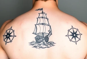 a sailing ship in stormy sea,compass. tattoo idea