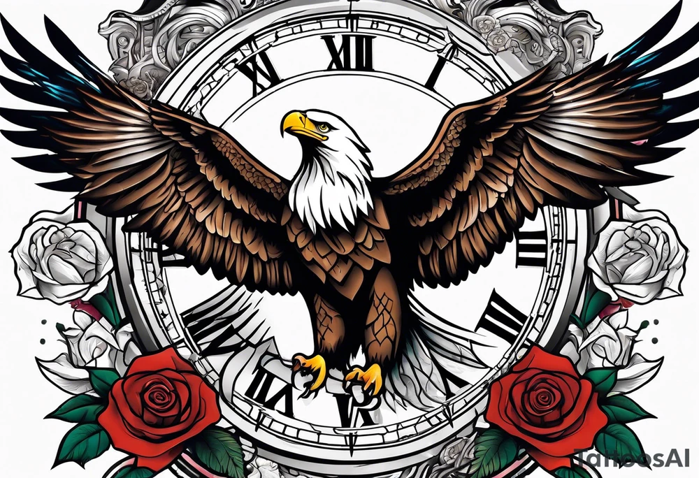 eagle, rose, clock , love tattoo idea