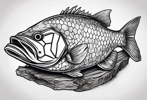 Mulloway eating a soccer ball on a log tattoo idea