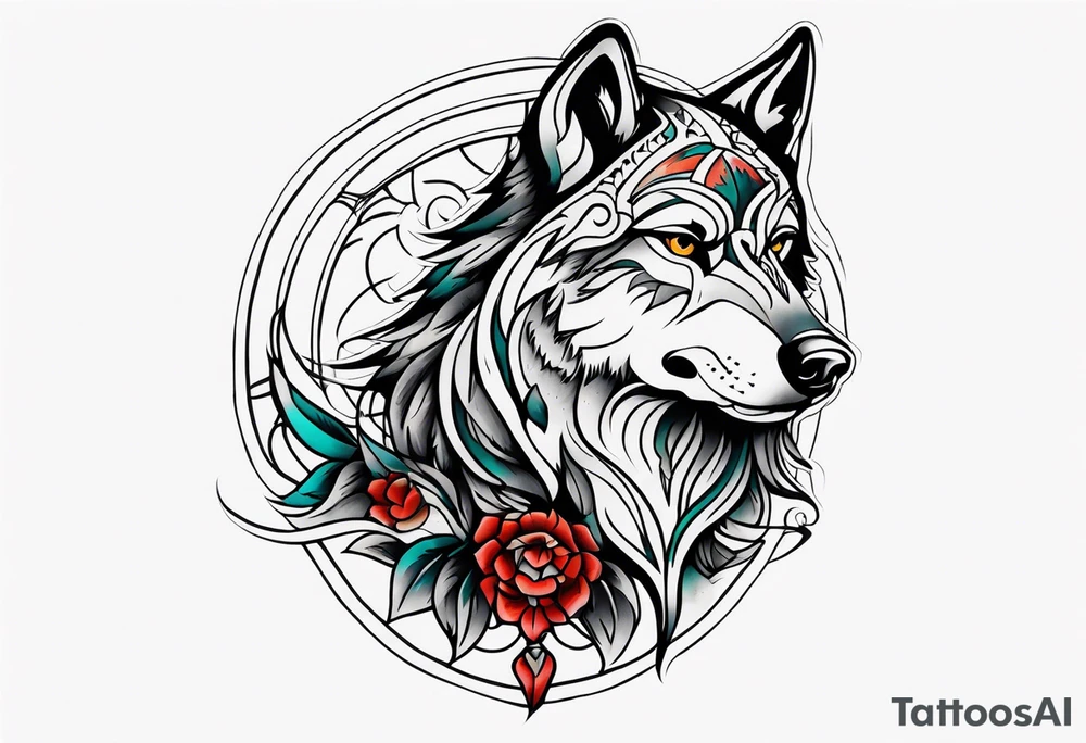 Neo traditional wolf tattoo idea