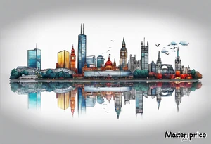 Melbourne Skyline with london skyline reflection tattoo idea