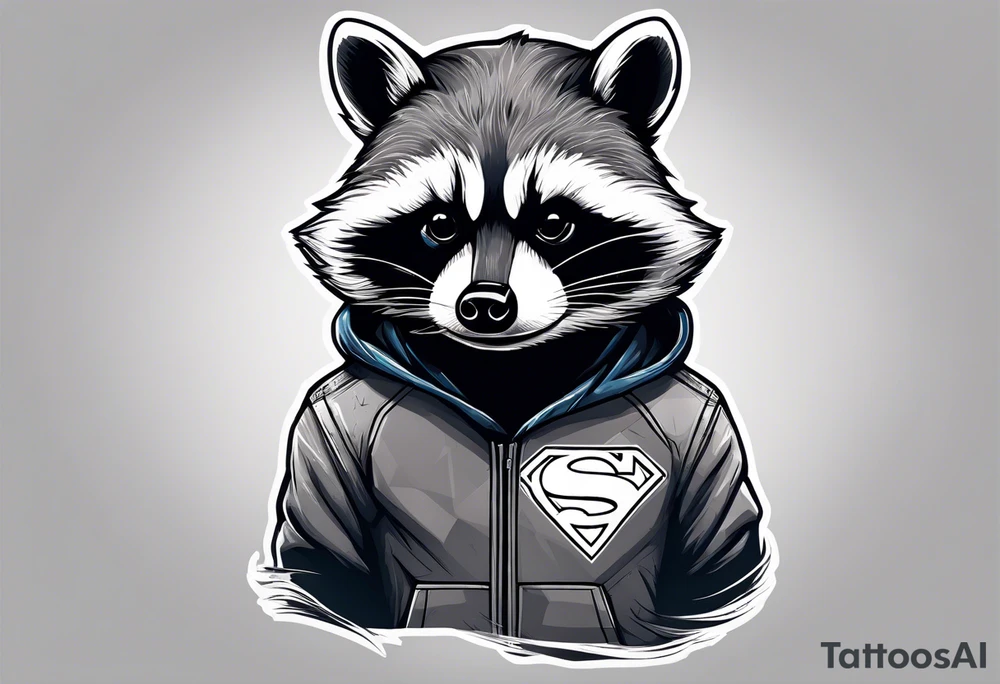 raccoon wearing a Superman hoodie tattoo idea