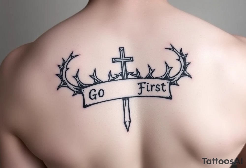 Crowns of thorns with god first and cross tattoo idea