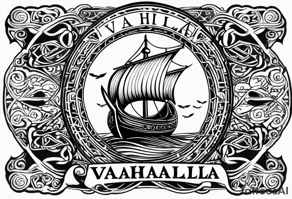 Valhalla sword shield viking ship tattoo idea