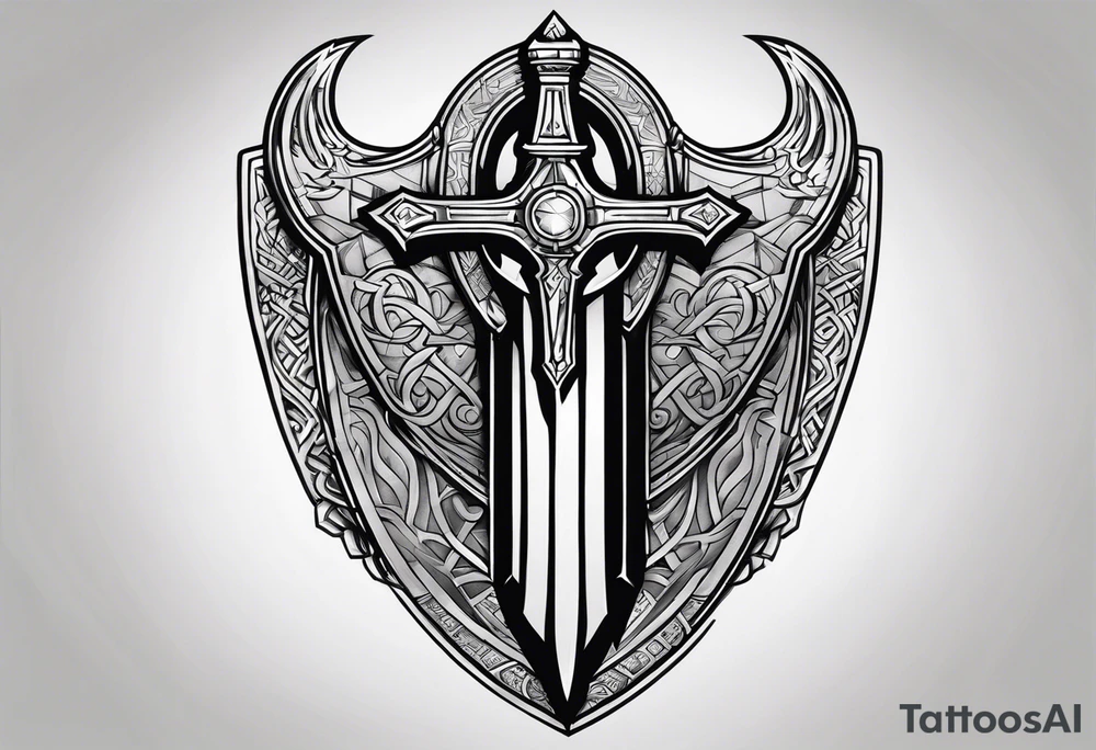 Valhalla steps shield sword tattoo idea