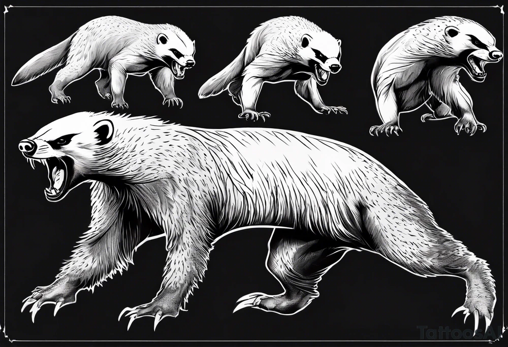 Angry, snarling, full-length detailed honey badger tattoo idea Angry, snarling, full-length detailed honey badger tattoo idea