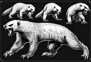 Angry, snarling, full-length detailed honey badger tattoo idea
