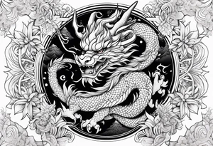 japanese dragon, celestial, cross, snowflake tattoo idea