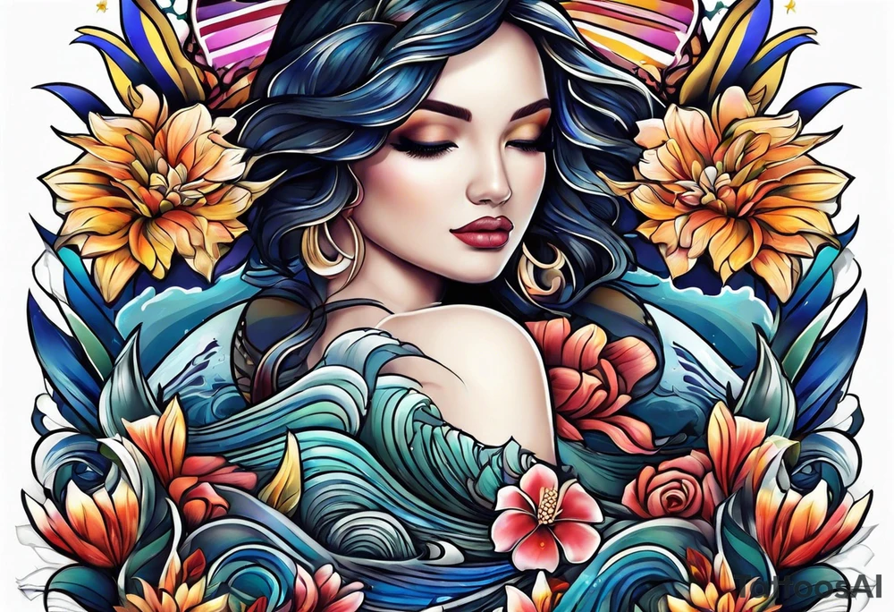 sea, night, flower, republic dominicana tattoo idea