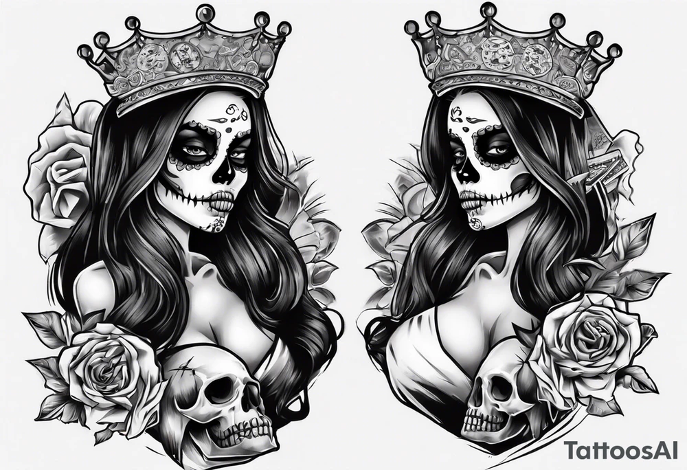 santa la muerta with money and crown
on the card tattoo idea