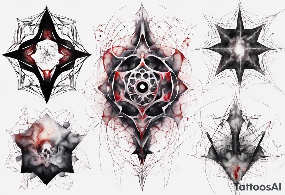 Macabre, abstract, acquarel, pigment, photon,  realistic, blood geometric fractal tattoo idea