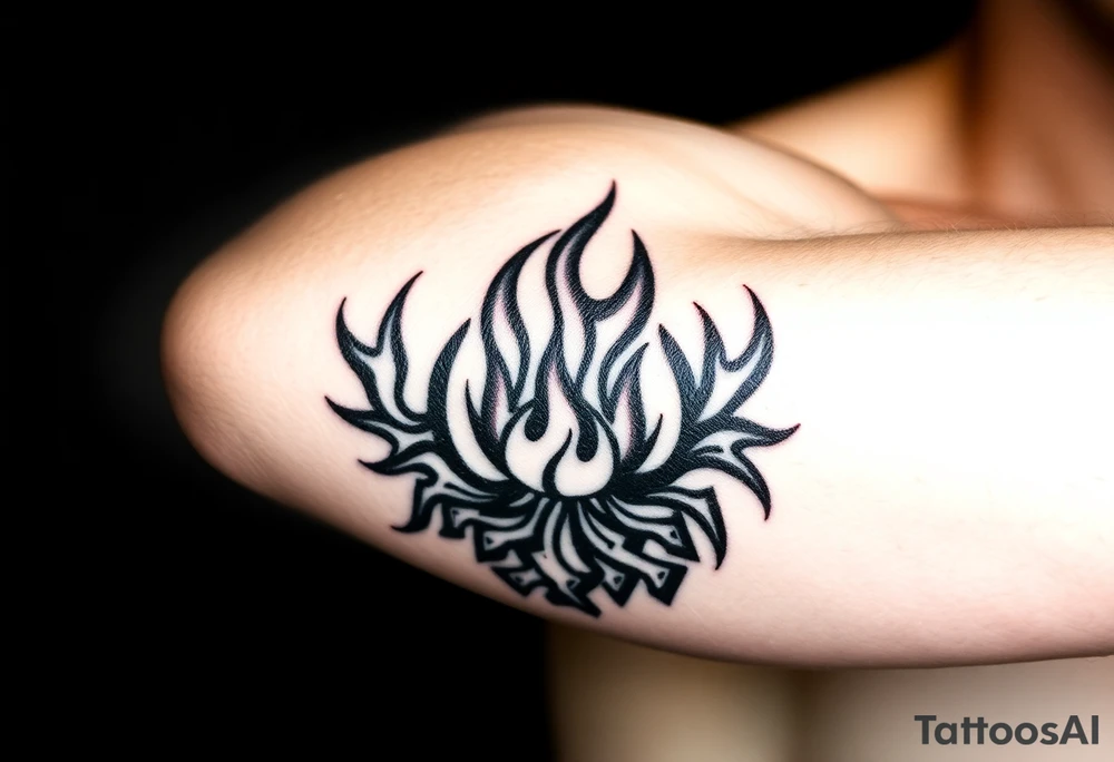 flame in a blooming roots circle tattoo idea