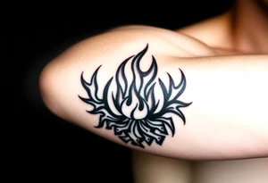 flame in a blooming roots circle tattoo idea
