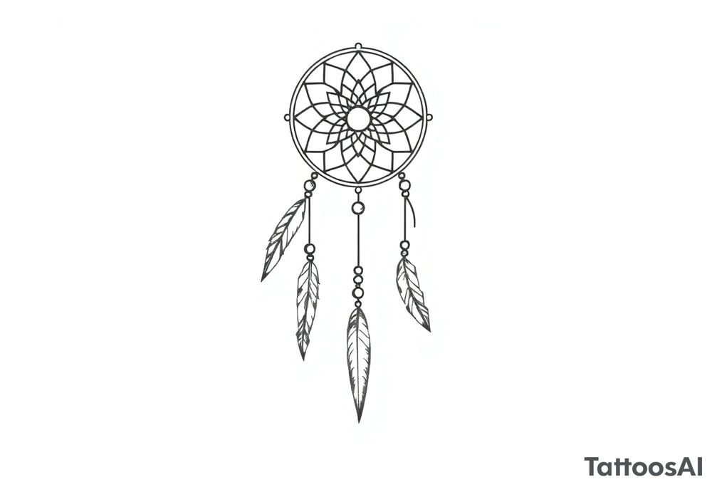 native dreamcatcher with flowing feathers and sacred beads tattoo idea
