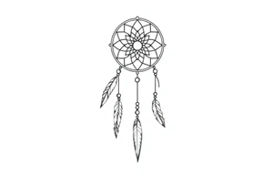 native dreamcatcher with flowing feathers and sacred beads tattoo idea
