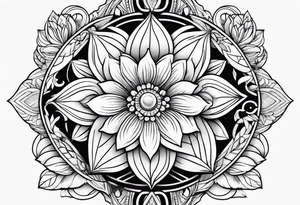 flower with geometric background with leaves tattoo idea
