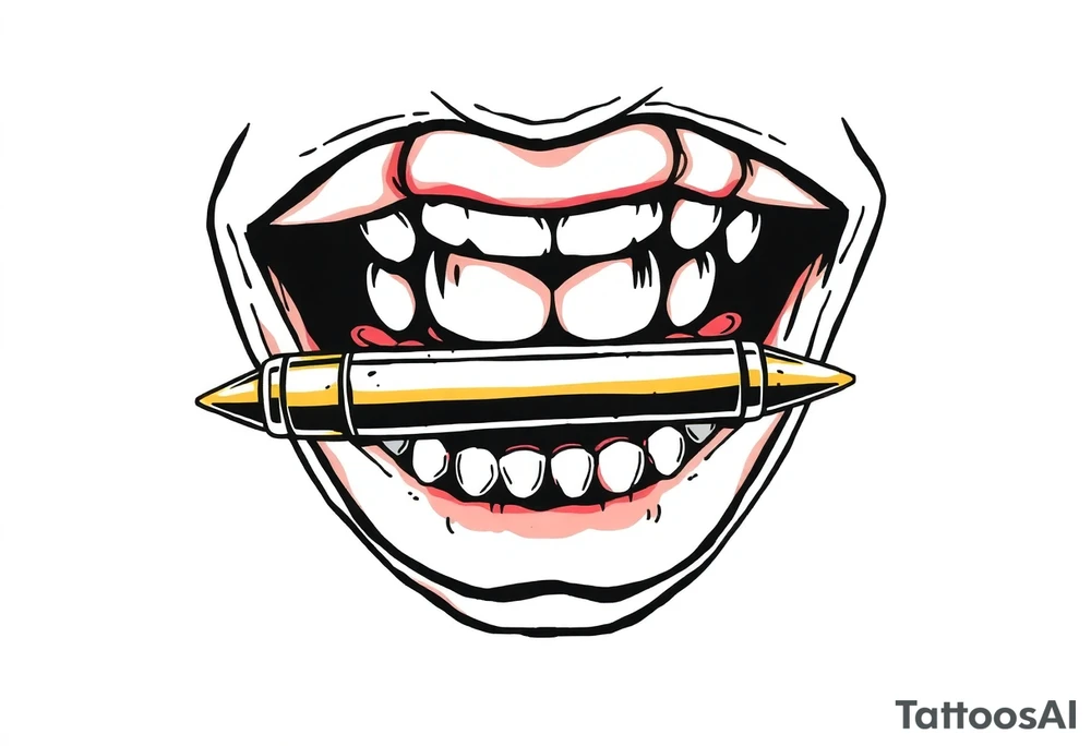 A set of lips snarling with 50cal bullet between teeth tattoo idea