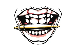 A set of lips snarling with 50cal bullet between teeth tattoo idea