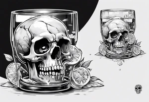 A happy, looking to the left scull, inside the glass with ice and piece of lime tattoo idea