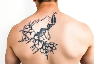 Fine line nature themed upper arm half sleeve tattoo idea