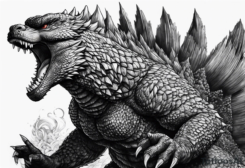 godzilla, full body, roaring tattoo idea