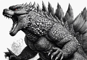 godzilla, full body, roaring tattoo idea