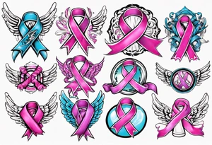 Cancer awareness ribbon being held by angel tattoo idea