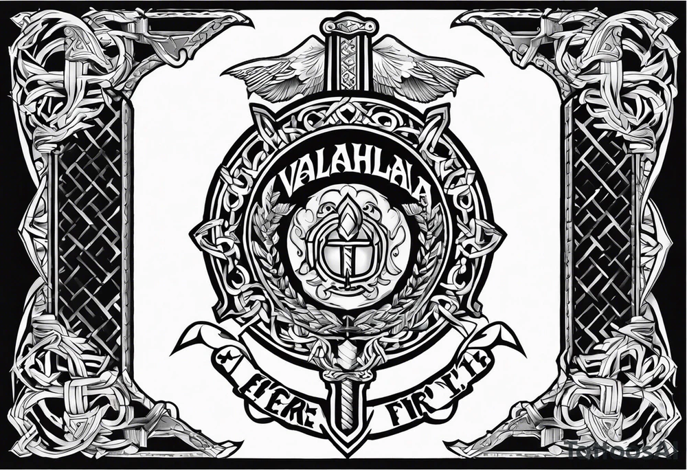 Valhalla sword fire chains shield tattoo idea