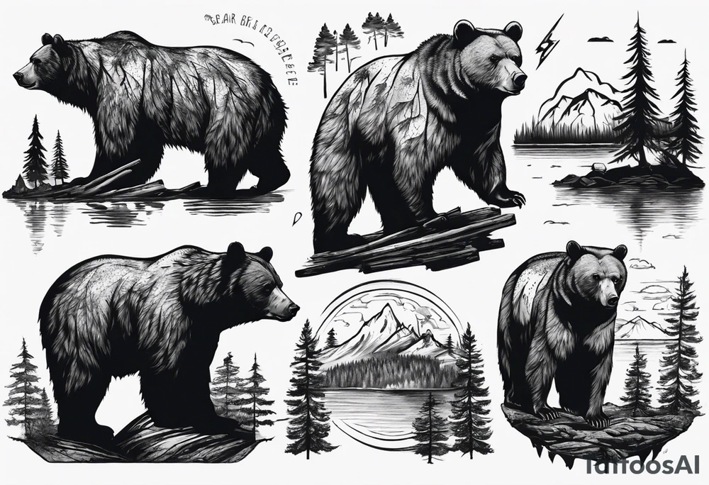 bear, forest, lake, appalachia, arm sleeve tattoo tattoo idea