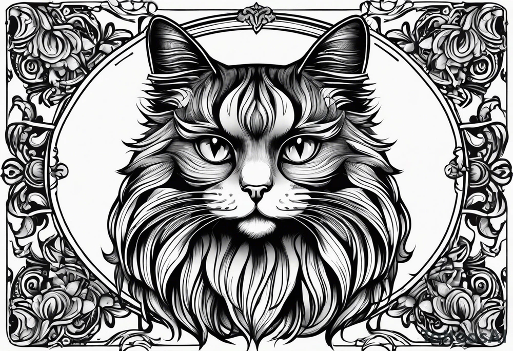 Long hair cat, regal, face black and white tattoo idea